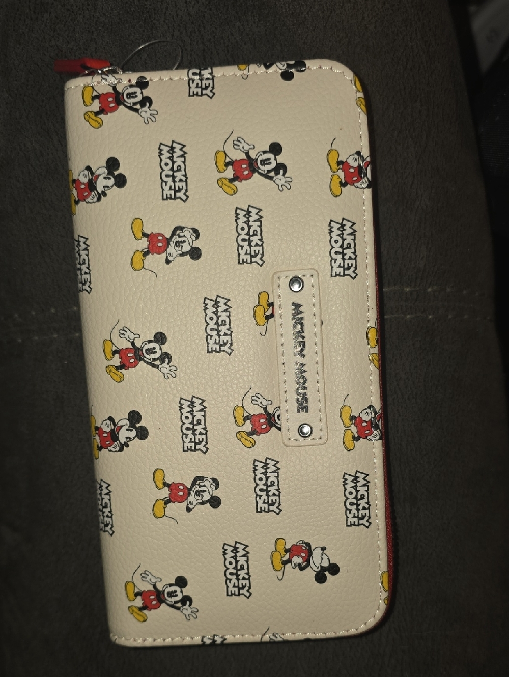 Disney Mickey Mouse Zip Wallet w/ Wrist Strap - Cream Faux Leather
